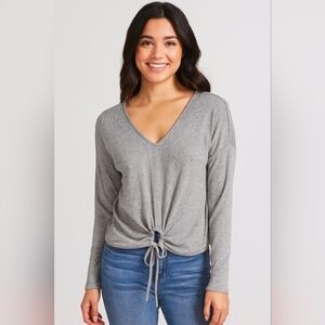Hippie Rose Gray 3/4 Sleeve Tie-Front Blouse